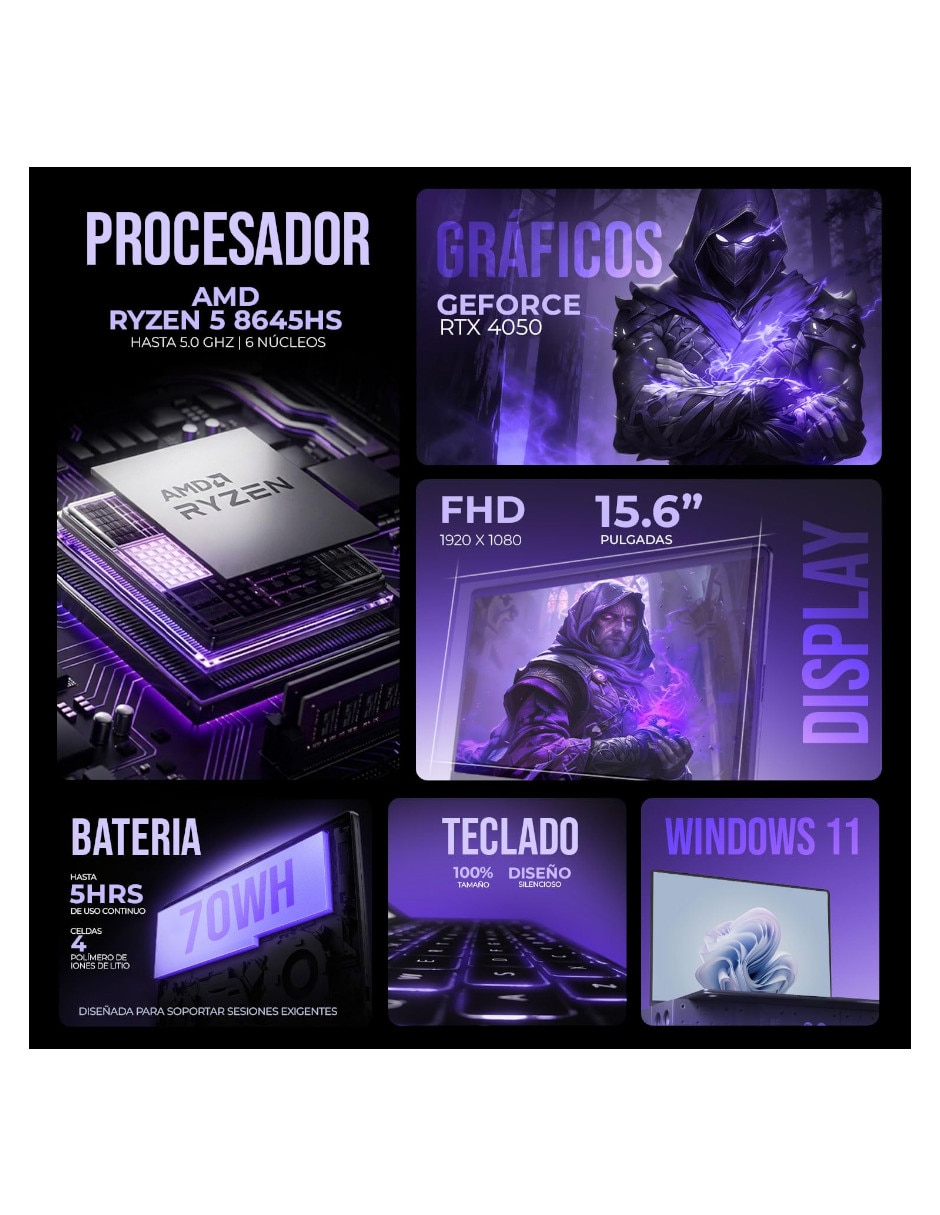 Laptop gamer No 15.6 pulgadas Full HD AMD Ryzen 5 NVIDIA GeForce RTX 4050 24 GB RAM No aplica 512 GB 7