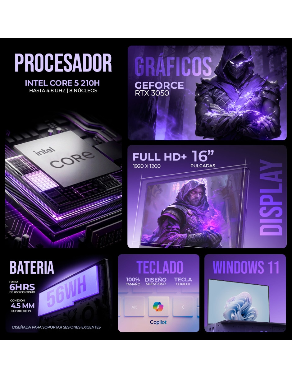 Laptop gamer fx607vjb-3050C524512 16 pulgadas full hd+ Intel core 5 nvidia geforce rtx 3050 24 gb ram 512 gb 6