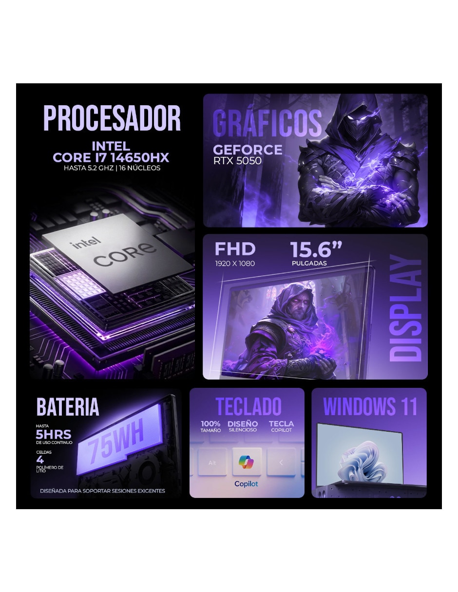 Laptop gamer 15.6 pulgadas full hd Intel core i7 nvidia geforce rtx 5050 16 gb ram 512 gb 8