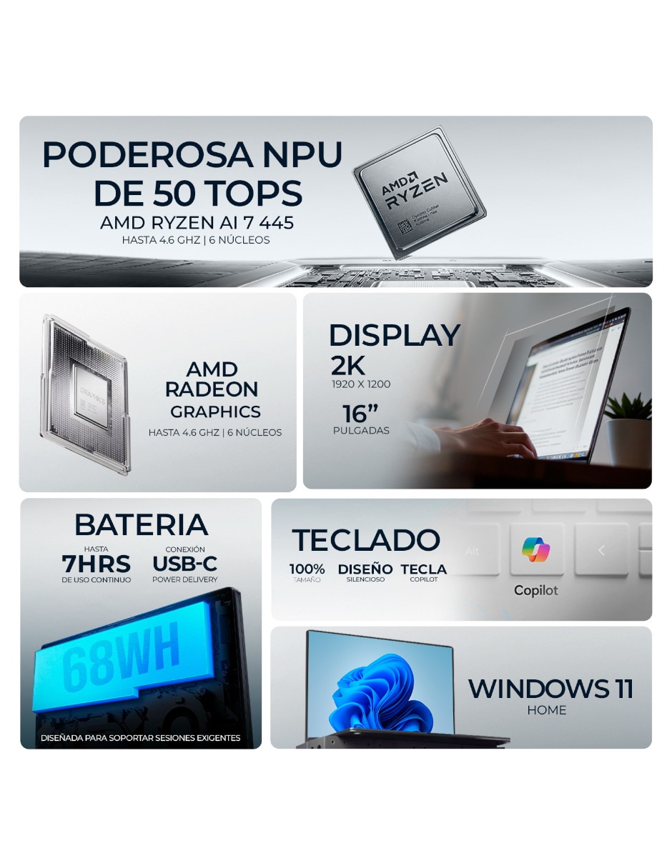 Laptop Sí CP1P8UA#ABA 16 pulgadas 2K AMD Ryzen AI 7 350 Integradas 16 GB RAM No aplica 1 TB 2