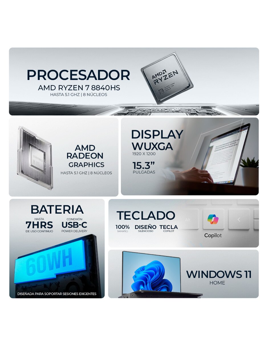 Laptop Sí 83KA000QUS 15.3 pulgadas WUXGA AMD Ryzen 7 Integradas 16 GB RAM No aplica 512 GB 8