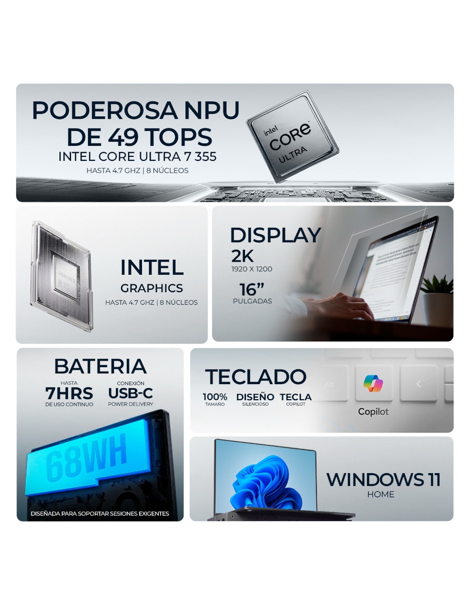 Laptop Sí 16-cd0070wm 16 pulgadas 2K Intel core ultra 7 Integradas 16 GB RAM No aplica 1 TB 7