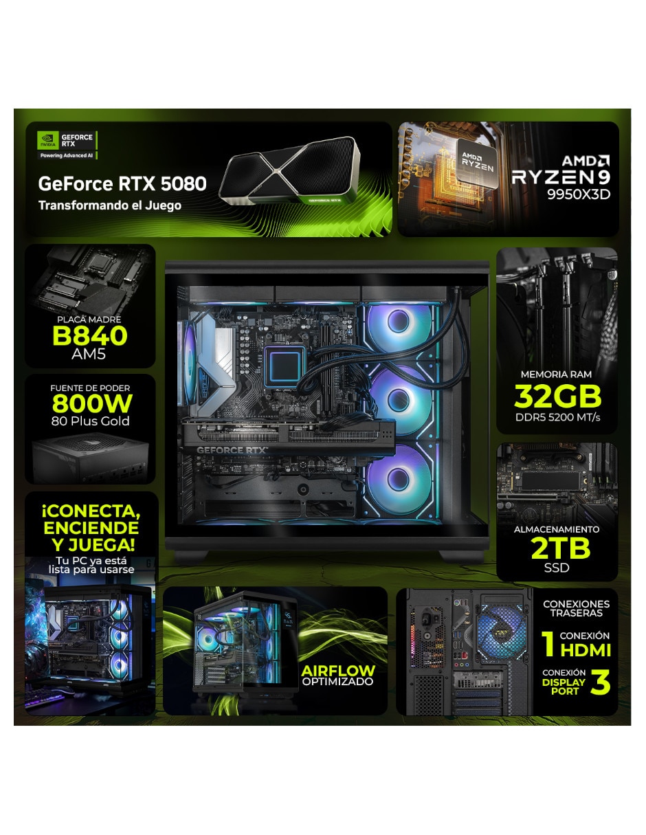 Computadora gamer AMD Ryzen 9 NVIDIA GeForce RTX 5080 32 GB RAM 2 TB SSD 5