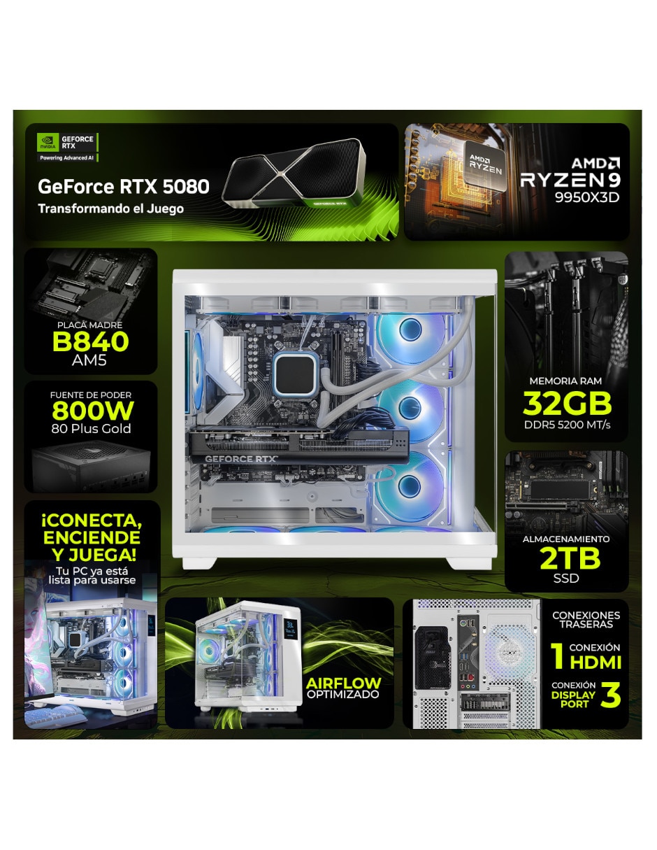 Computadora gamer AMD Ryzen 9 NVIDIA GeForce RTX 5080 32 GB RAM 2 TB SSD 5