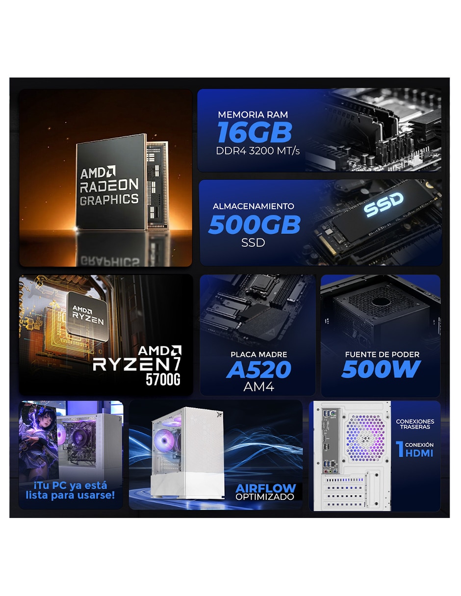 Computadora gamer 27 pulgadas full hd amd ryzen 7 amd radeon vega 8 16 gb ram 500 gb 5