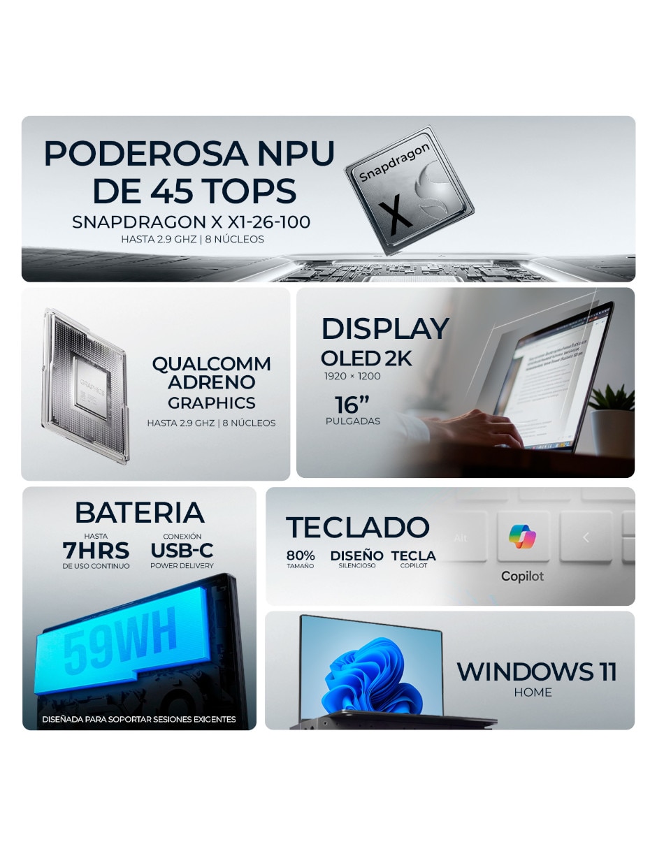 Laptop FRB-HPP-BX8M8UAR-S 16 pulgadas 2K Snapdragon X Integradas 16 GB RAM512 GB SSDreacondicionado 7