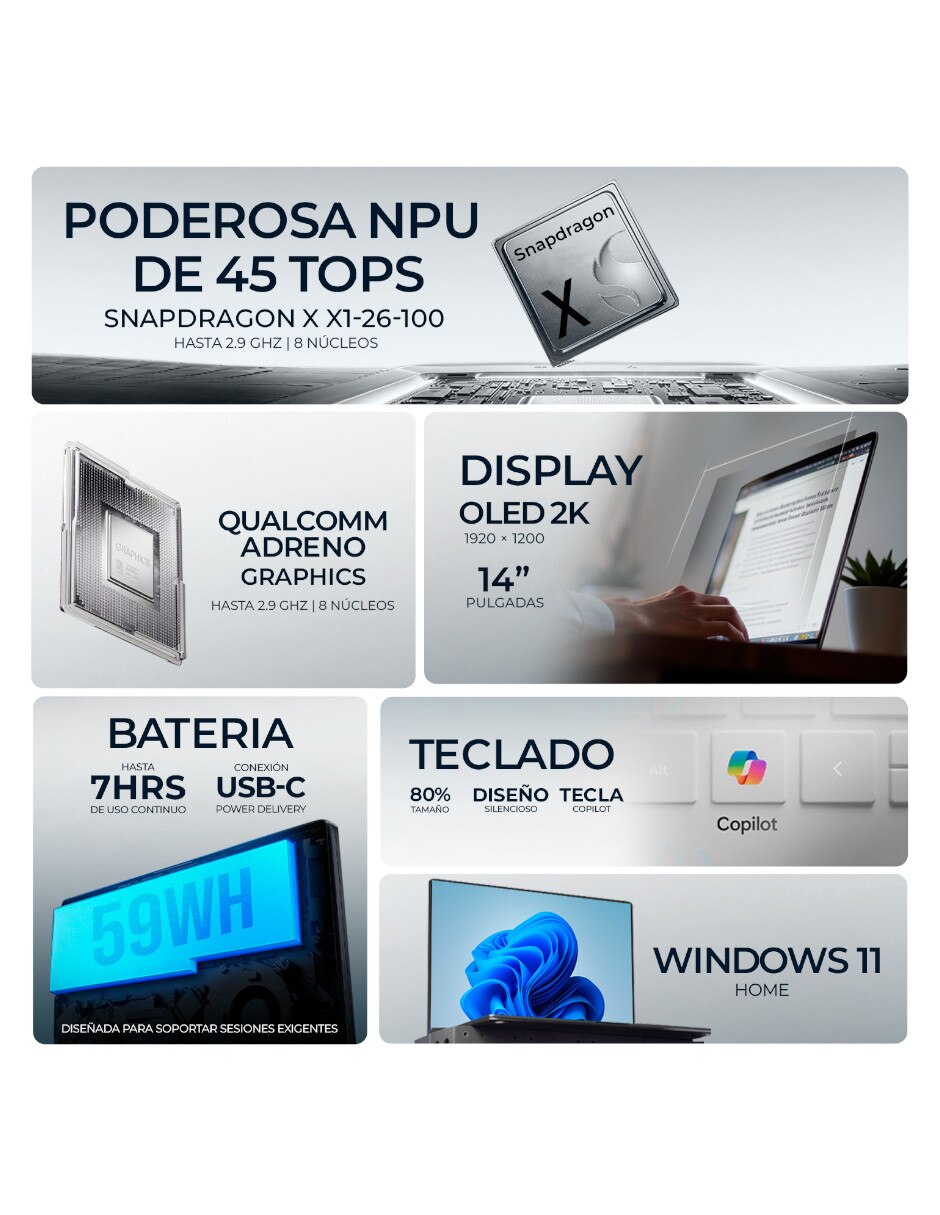 Laptop FRB-HPP-BU1K1UAR-S 14 pulgadas 2K Snapdragon X Integradas 16 GB RAM 256 GB Reacondicionado 2