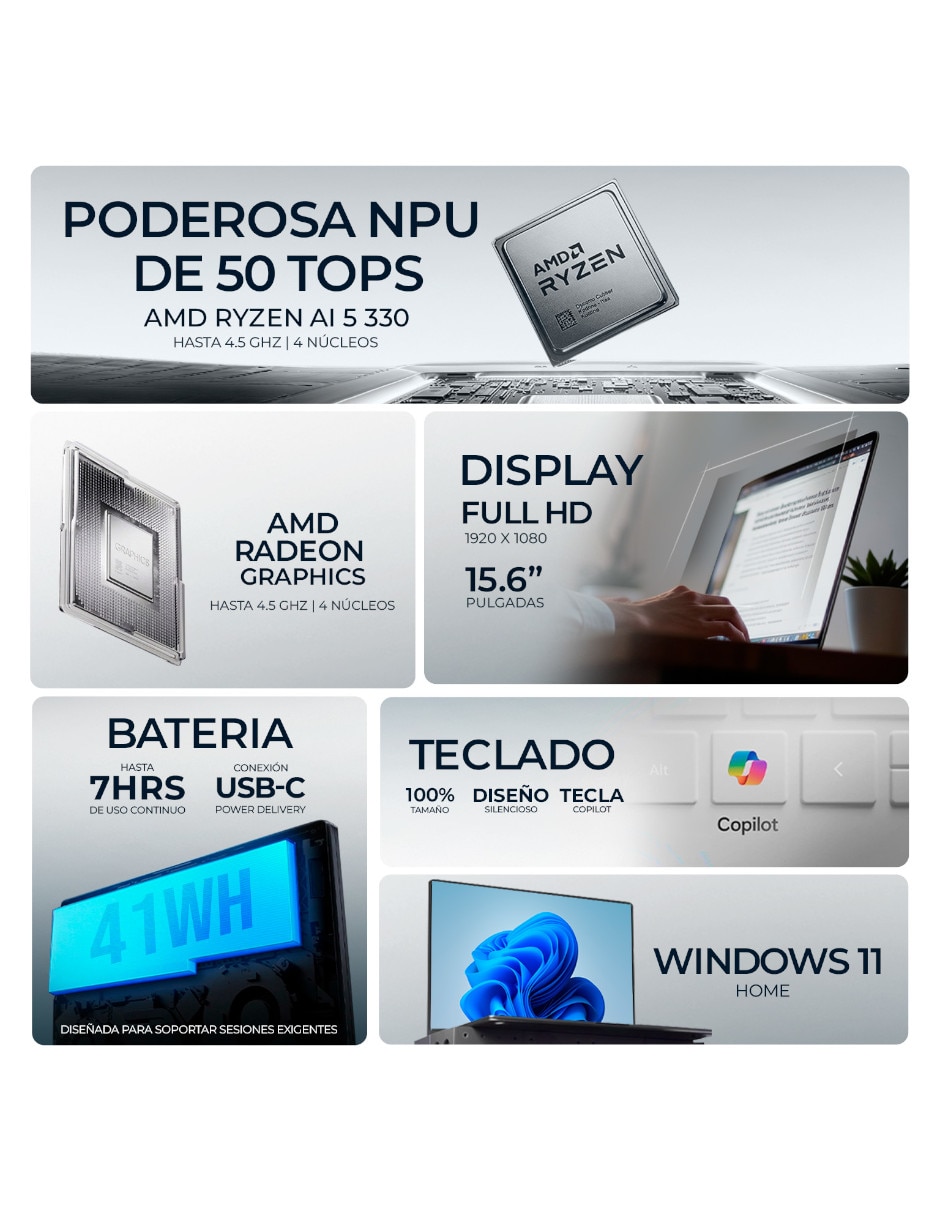 Laptop touch RB-HPP-C20WBUARABA-S 15.6 pulgadas Full HD AMD Ryzen AI 5 330 Integradas 16 GB RAM 512 GB Reacondicionado 10
