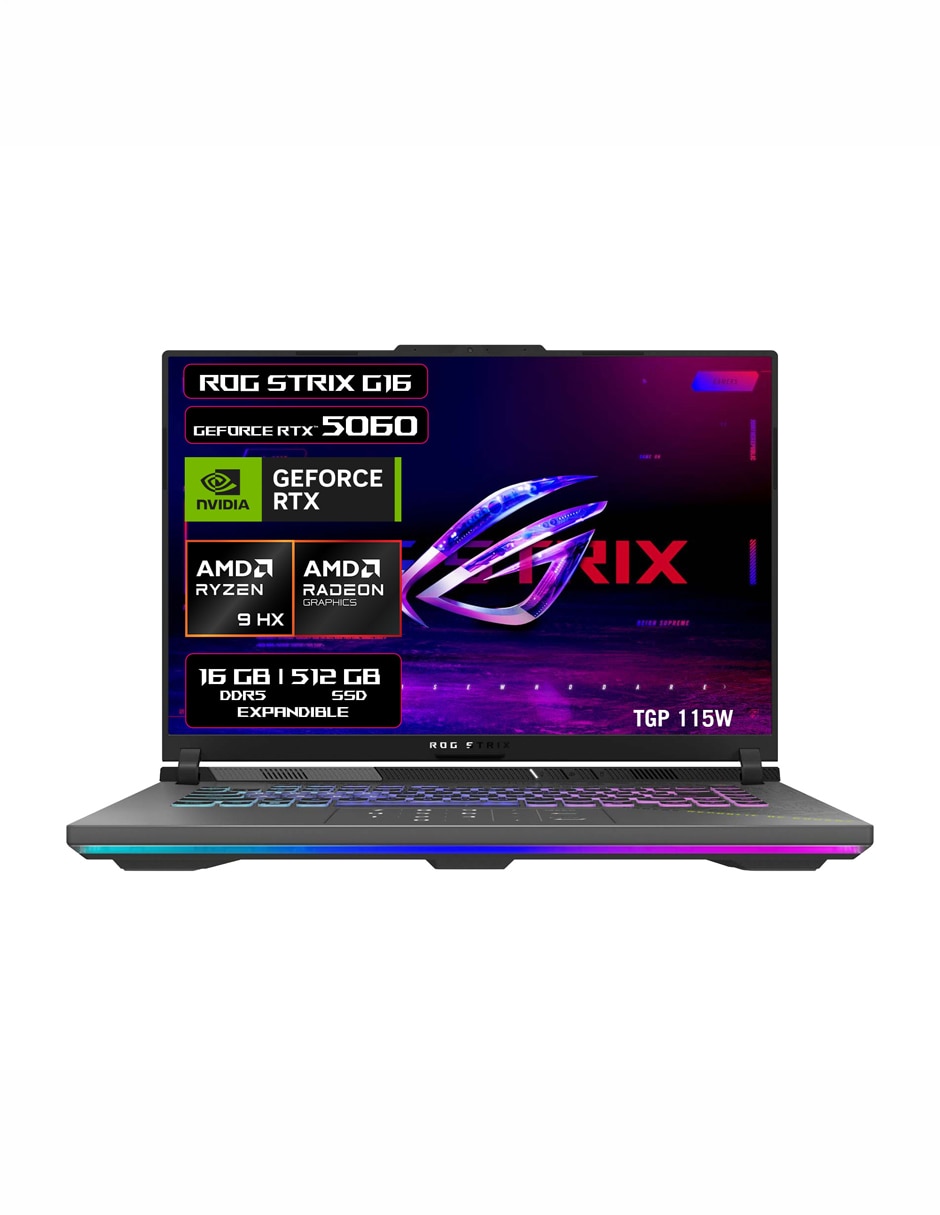 Laptop gamer ROG Strix G16 16 pulgadas Full HD+ AMD Ryzen 9 8940HX NVIDIA GeForce RTX 5060 16 GB RAM 512 GB Laptop gamer ROG Strix G16 16 pulgadas Full HD+ AMD Ryzen 9 8940HX NVIDIA GeForce RTX 5060 16 GB RAM 512 GB
