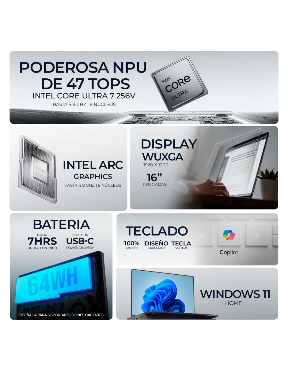 Laptop 2 en 1 Sí DEL-LDB06250-7144BLU-I 16 pulgadas WUXGA Intel core ultra 7 Integradas 16 GB RAM No aplica 1 TB 5