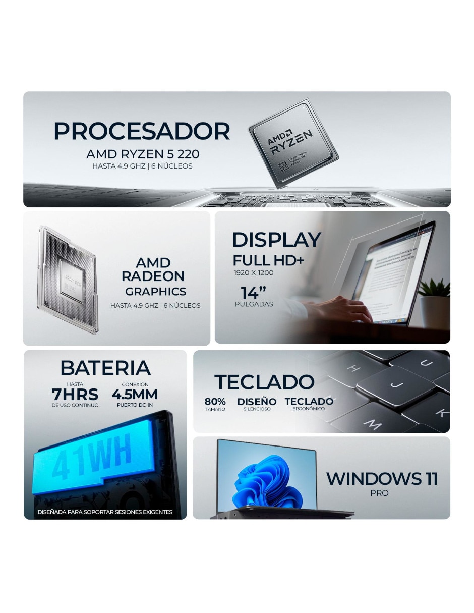 Laptop pv14255-r516512 14 pulgadas full hd+ amd ryzen 5 integradas 16 gb ram 512 gb 2