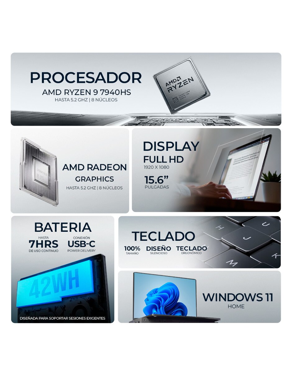 Laptop No M1502XA-R924512 15.6 pulgadas Full HD AMD Ryzen 9 Integradas 24 GB RAM No aplica 512 GB No aplica 8