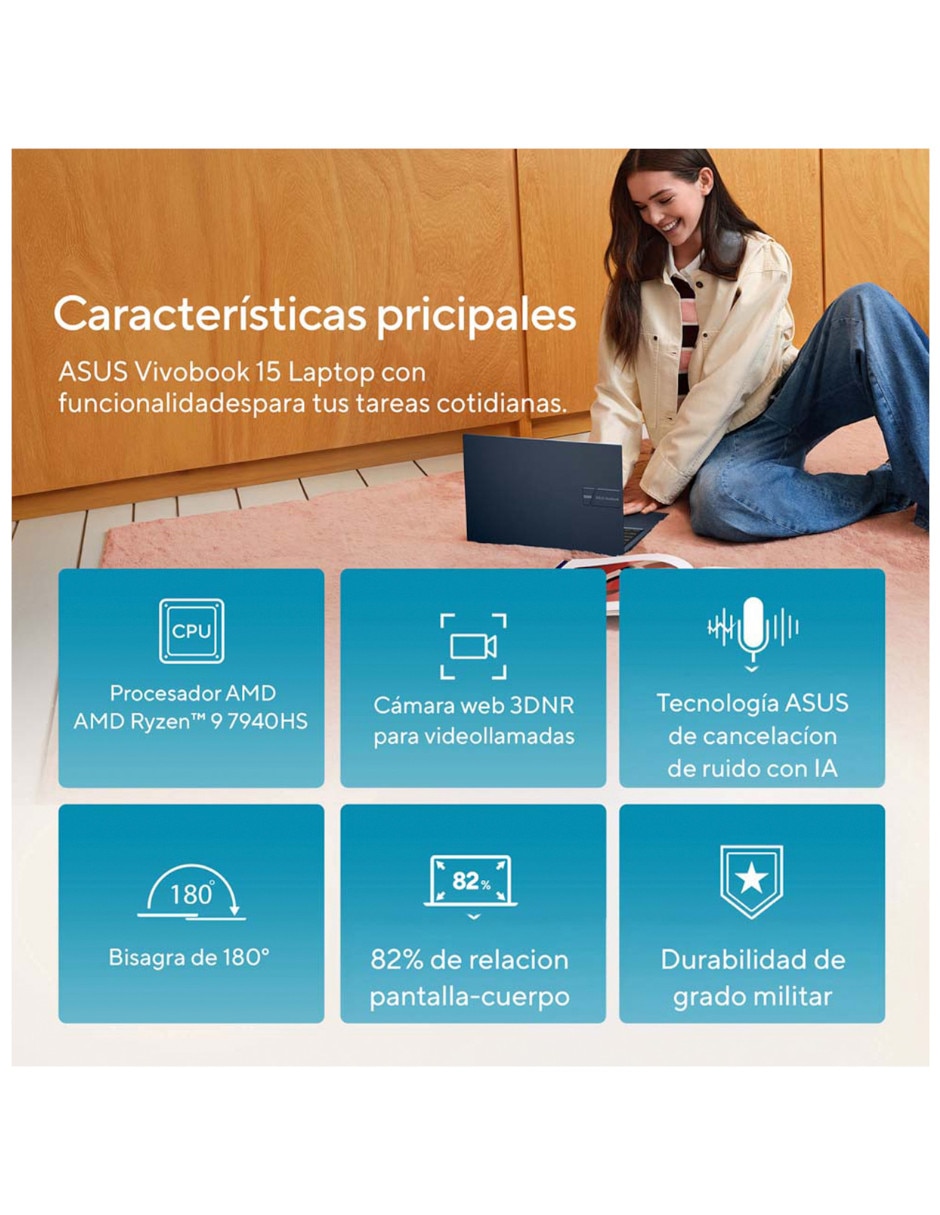 Laptop No M1502XA-R916512 15.6 pulgadas Full HD AMD Ryzen 9 Integradas 16 GB RAM No aplica 512 GB No aplica 7