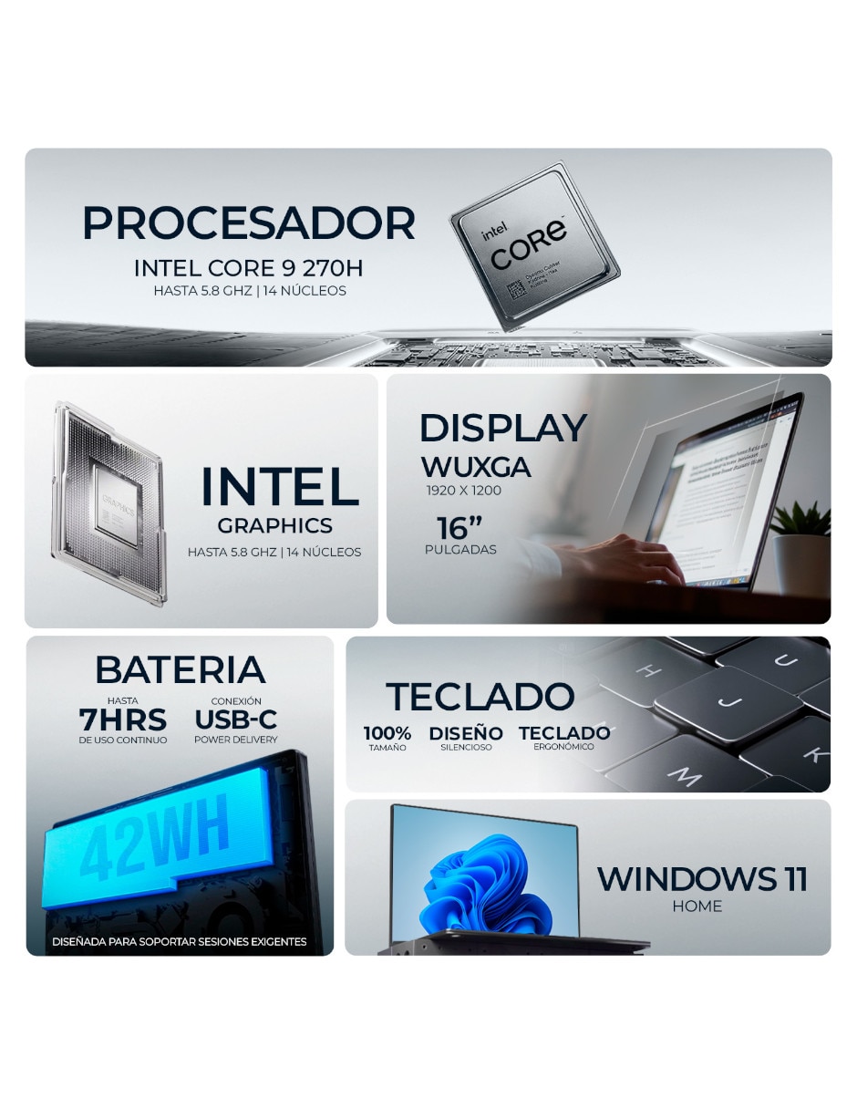 Laptop No X1605VAPBF-C916512 16 pulgadas Full HD+ Intel Core 9 270H Integradas 16 GB RAM No aplica 512 GB No aplica 5