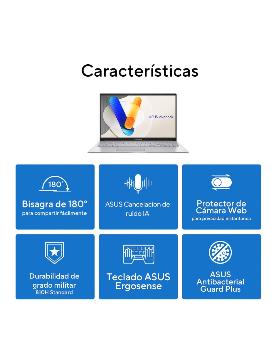 Laptop No X1504VA-C716512 15.6 pulgadas Full HD Intel core 7 Integradas 16 GB RAM No aplica 512 GB No aplica 4