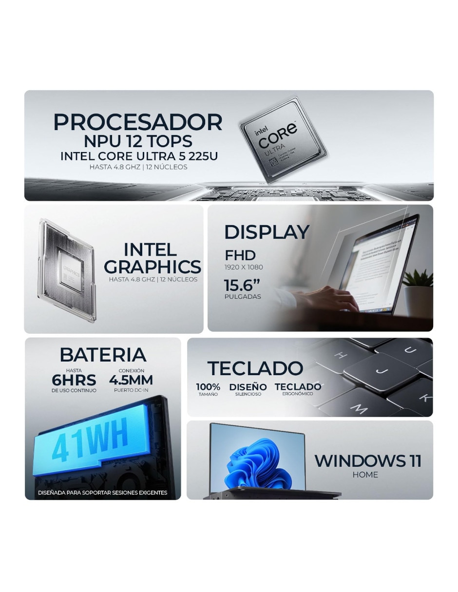 Laptop Sí 15.6 pulgadas Full HD Intel core ultra 5 Integradas 32 GB RAM No aplica 512 GB No aplica 2