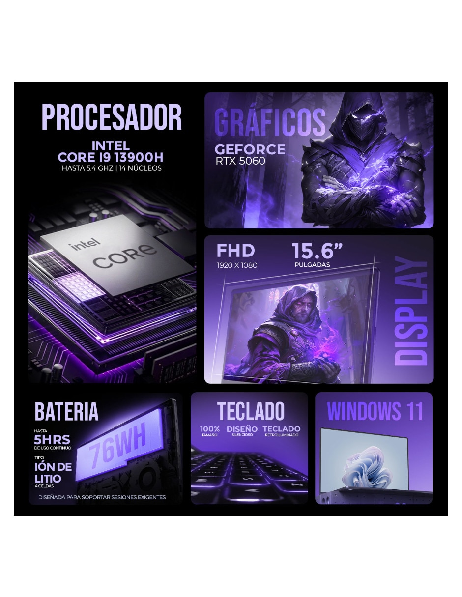 Laptop No 15.6 pulgadas Full HD Intel Core i9 NVIDIA GeForce RTX 5060 16 GB RAM No aplica 512 GB No aplica 2