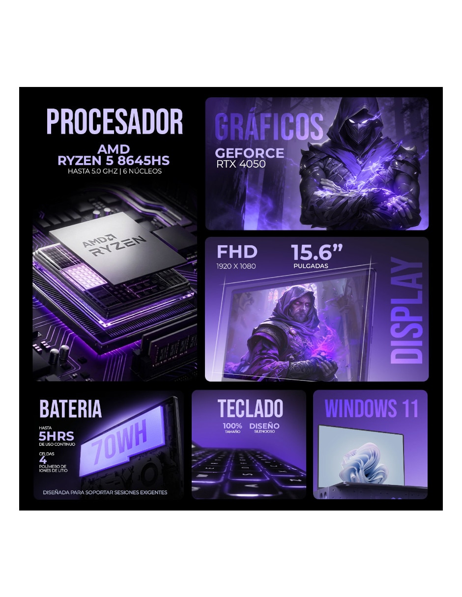 Laptop gamer No 15.6 pulgadas Full HD AMD Ryzen 5 NVIDIA GeForce RTX 4050 8 GB RAM No aplica 512 GB No aplica 2