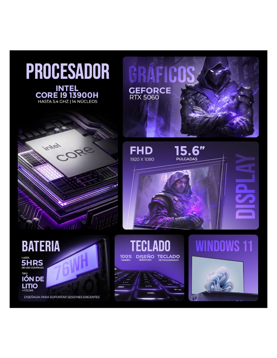 Laptop gamer 15.6 pulgadas full hd intel core i9 nvidia geforce rtx 5060 32 gb ram 512 gb 2