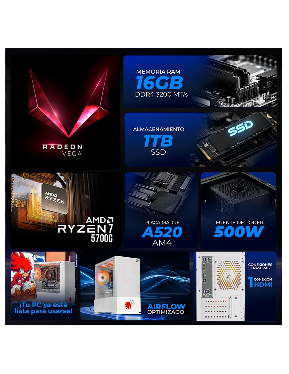 Computadora gamer No incluye monitor Amd Ryzen 7 amd Radeon Graphics 16 GB Ram 1 TB 6