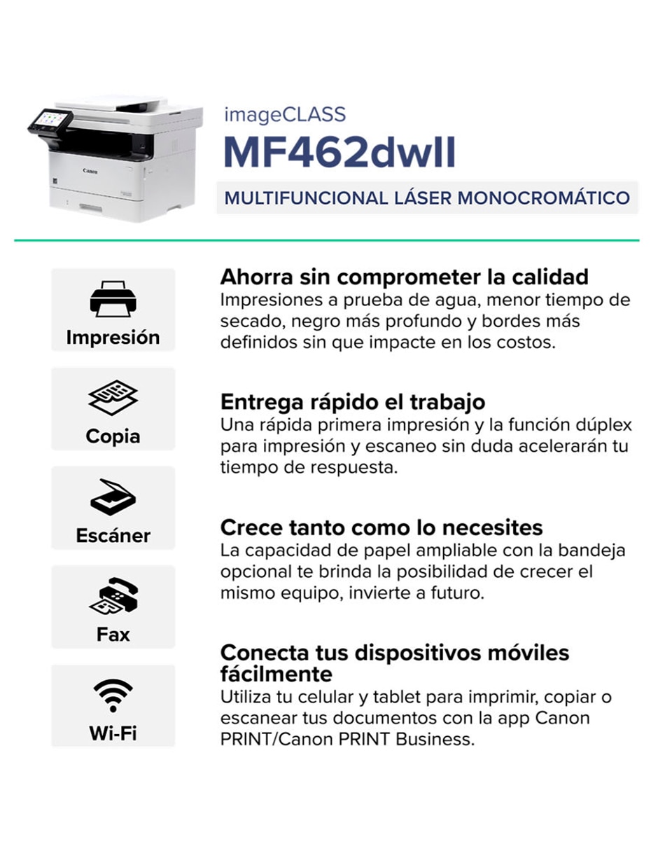Multifuncional ImageCLASS MF462dw II láser inalámbrico monocromática 2