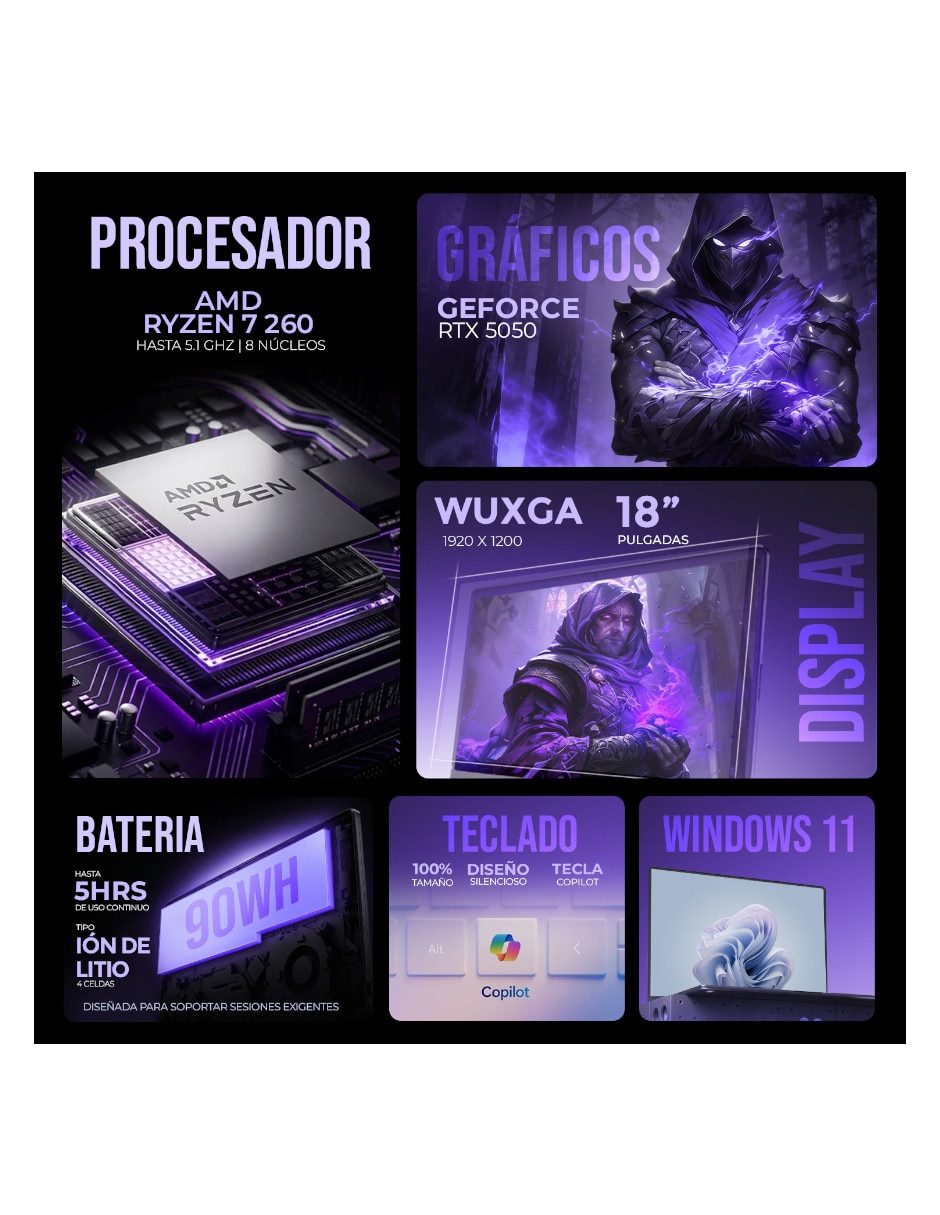 Laptop gamer 18 pulgadas wuxga amd ryzen 7 nvidia geforce rtx 5050 16 gb ram 1 tb 2