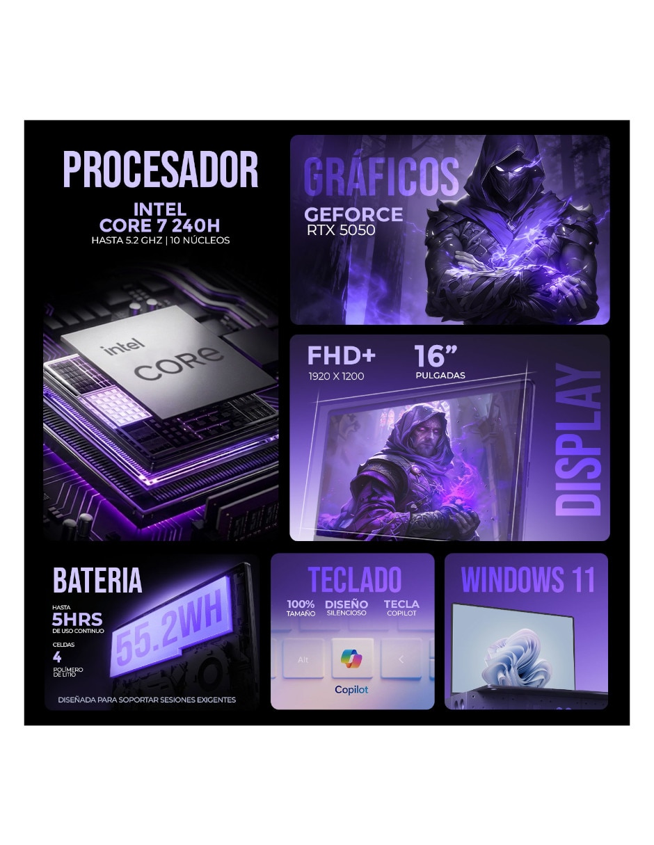 Laptop gamer touch 16 pulgadas full hd+ intel core 7 nvidia geforce rtx 5050 32 gb ram 1 tb