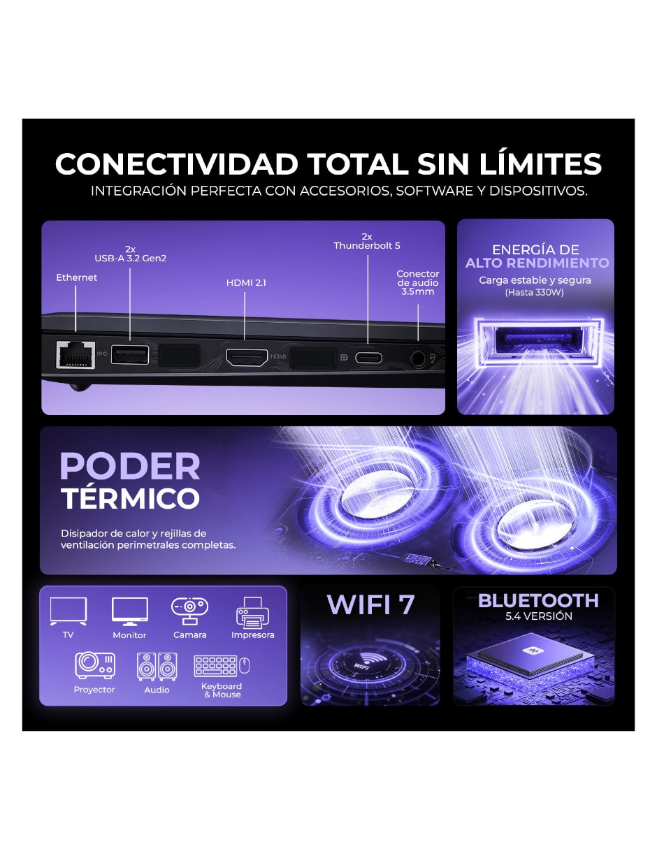 Laptop gamer 17 pulgadas qhd+ intel core ultra 9 nvidia geforce rtx 5070 ti 32 gb ram 1 tb 7