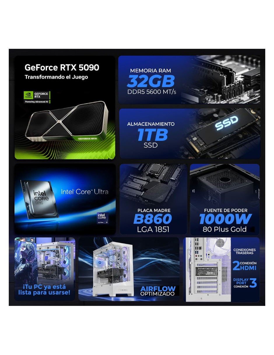 Computadora gamer Xtreme Pc Gaming XTPBAU964GB55090A31W Intel Core Ultra 9 NVIDIA GeForce RTX 5090 32 GB RAM 1 TB SSD