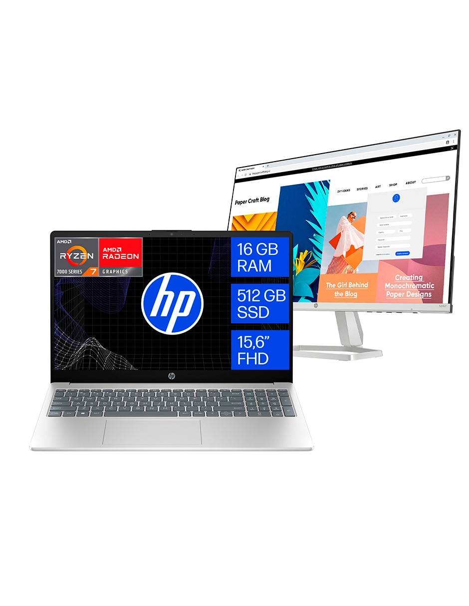 HP Laptop HP 15-fc0372la + Monitor 15.6 pulgadas Full HD AMD Ryzen 7 AMD Radeon 16 GB RAM 512 GB SSD